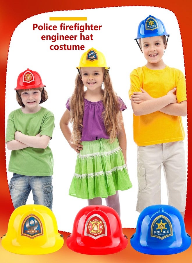 Skyebed 3 Pcs Plastic Fireman Hat Police Engineer Helmet Construction Career Role Play Hard Hats for Kids Toddler Cosplay Dress (Color Style 1) - Image 3